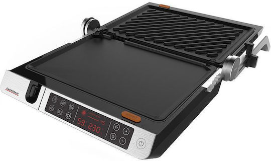 Gastroback Tabletop Electric Grill Smooth and Ribbed Plate 2000W with Lid and Adjustable Thermostat 34cmx24cmcm