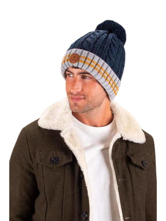 Cabaia Pom Pom Beanie Unisex Fleece Σκούφος Πλεκτός σε Μπλε χρώμα