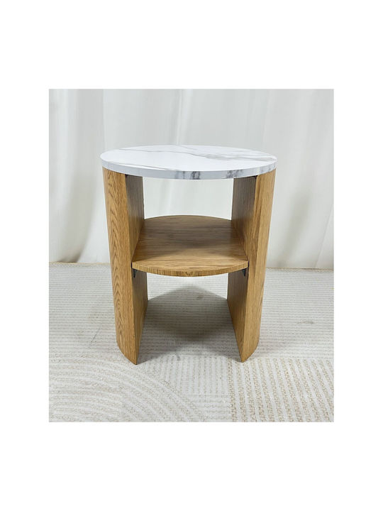 Rotund Măsuță Auxiliară de Lemn White Natural Wood L40xP49xH40cm.