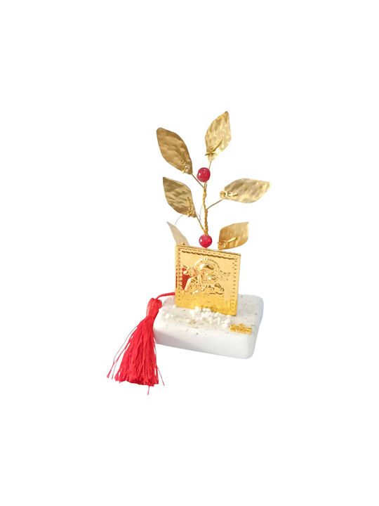 Lucky Charm 2025 Brass Pebble Olive Branch with Red Glass Fruits Icon 9x14cm Gbb1027