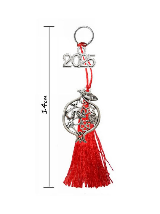 2025 Handmade Pomegranate "Good Luck" Silver Red Tassels 14cm Tatu Moyo