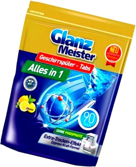 GlanzMeister All in 1 90 Κάψουλες Πλυντηρίου Πιάτων με Άρωμα Λεμόνι