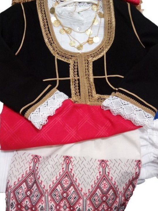 Traditional Kids Costume Cretan girl with Scarf with 3 Rows Necklace