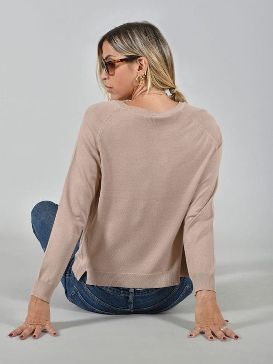 Belle Femme Damen Langarm Pullover Camel