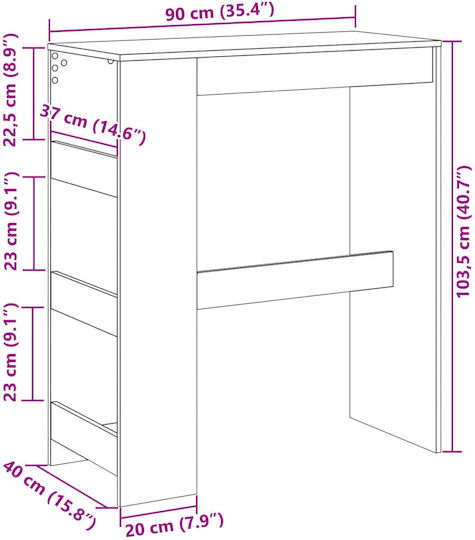 Τραπέζι Μπαρ Ξύλινο Δρύς 90x40x103.5εκ.