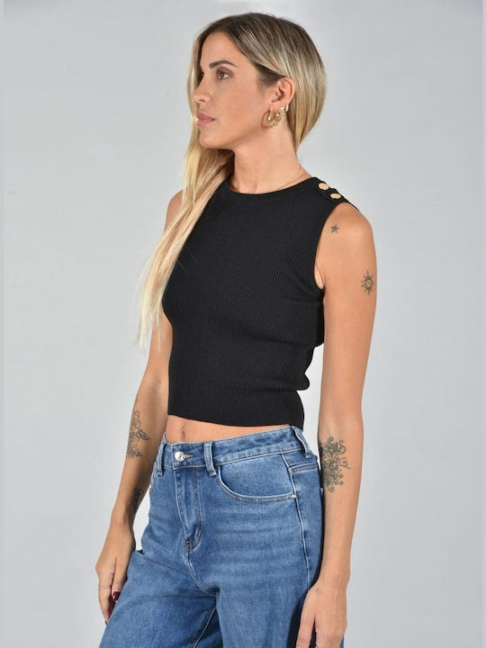 Belle Femme Damen Crop Top Ärmellos Black