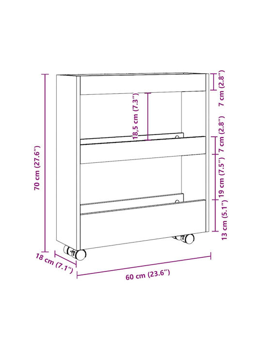 vidaXL Wooden Kitchen Trolley 3 Tiers White 60x18x70cm