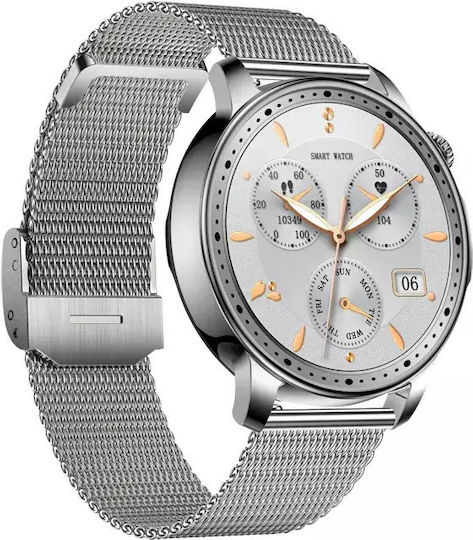 Women's Smart Watch Nubi Km33 Bluetooth Calling Heart Rate Calories Amoled Hd Display Remote Camera Remote Music Notifications Silver