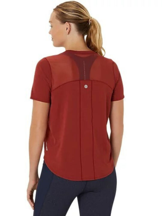 ASICS Women's Athletic Blouse Fast Drying with V Neckline Deep red