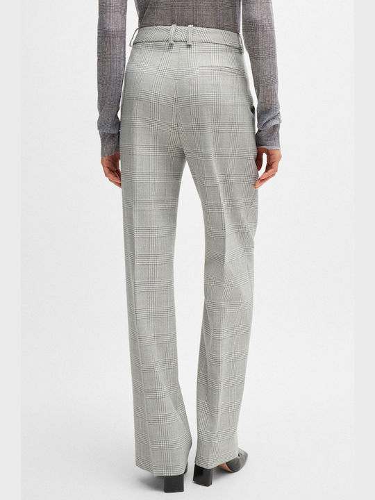 Hugo Boss Women's Fabric Trousers Checked Grey