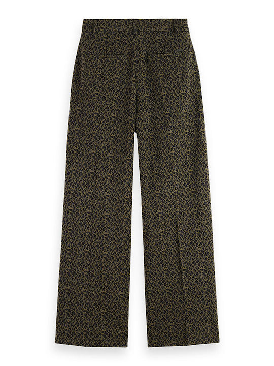 Scotch & Soda Women's High-waisted Cotton Trousers Leopard Classic Green Melange