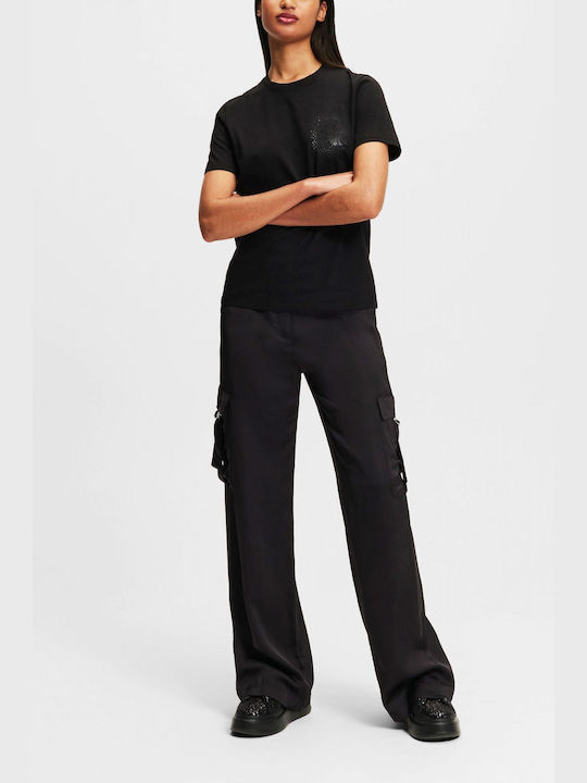 Karl Lagerfeld Femei Satin Pantaloni Cargo Black