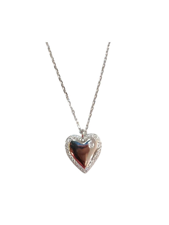 Prince Silvero Necklace with design Heart from Silver with Zircon