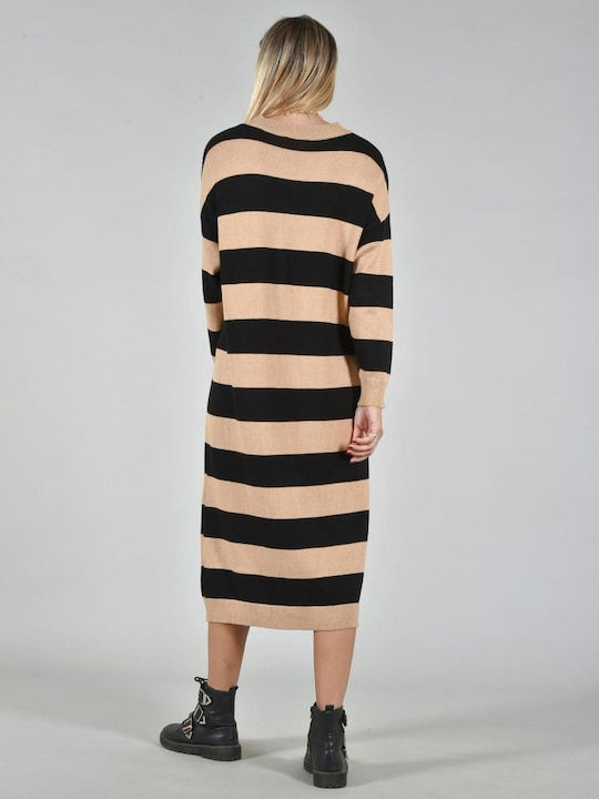 Belle Femme Maxi Dress Knitted BLACK/CAMEL