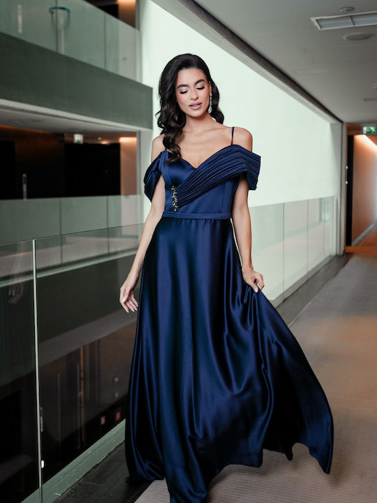 RichgirlBoudoir Summer Maxi Evening Dress Satin Blue