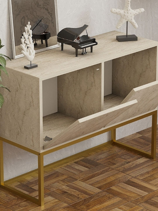 Zermat Wooden Console Table Μπεζ Travertine - Χρυσό L90xW34xH70cm