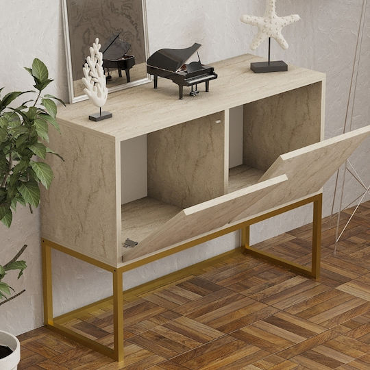 Zermat Wooden Console Table Beige Travertine - Gold L90xW34xH70cm