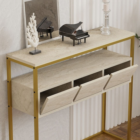 Guarda Wooden Console Table Μπεζ Travertine - Χρυσό L100xW29xH90cm
