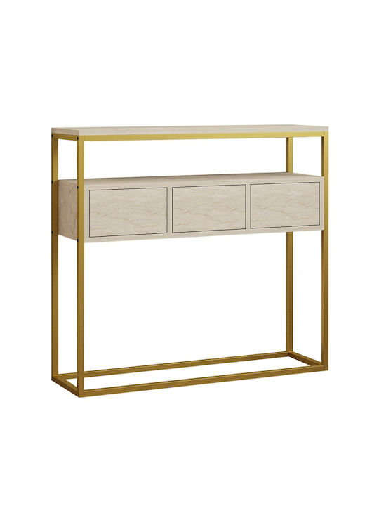 Guarda Wooden Console Table Μπεζ Travertine - Χρυσό L100xW29xH90cm