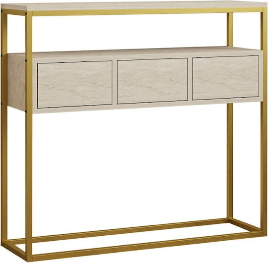 Guarda Конзолна маса Дървена Beige Travertine - Gold Д100xШ29xВ90cm