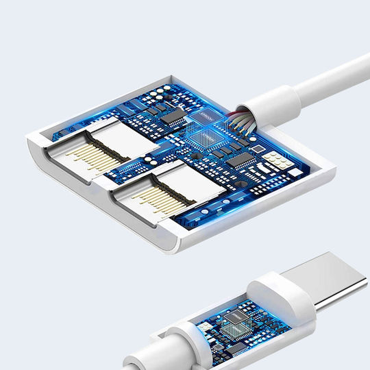 Adaptor USB-C Masculin la USB-C Feminin Dublu Audio Încărcare Compact Alb