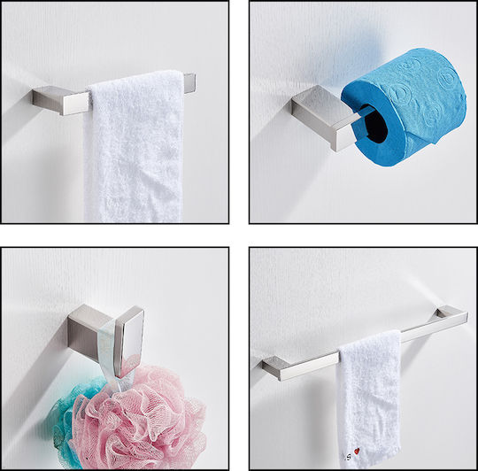 Set Accesorii Baie Metalic Argintiu 4buc
