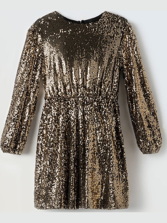 Children's Dress Long Sleeve with Sequins Gold
