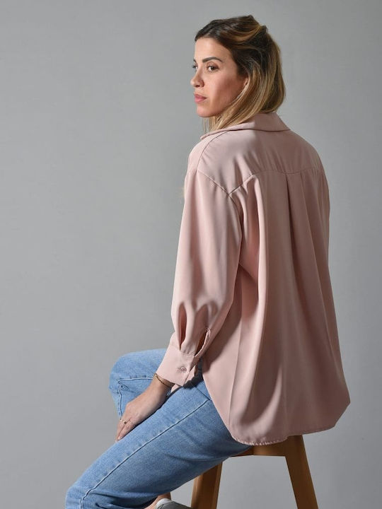 Belle Femme Langärmelig Damen Hemd Pink