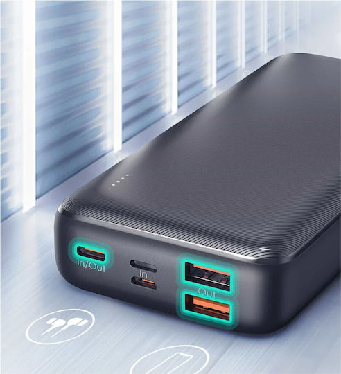 Aukey PB-N74S Basix Plus Baterie Externă 20000mAh 22.5W cu 2 Porturi de Ieșire USB-A și Port de Ieșire USB-C Încărcare Rapidă Neagră
