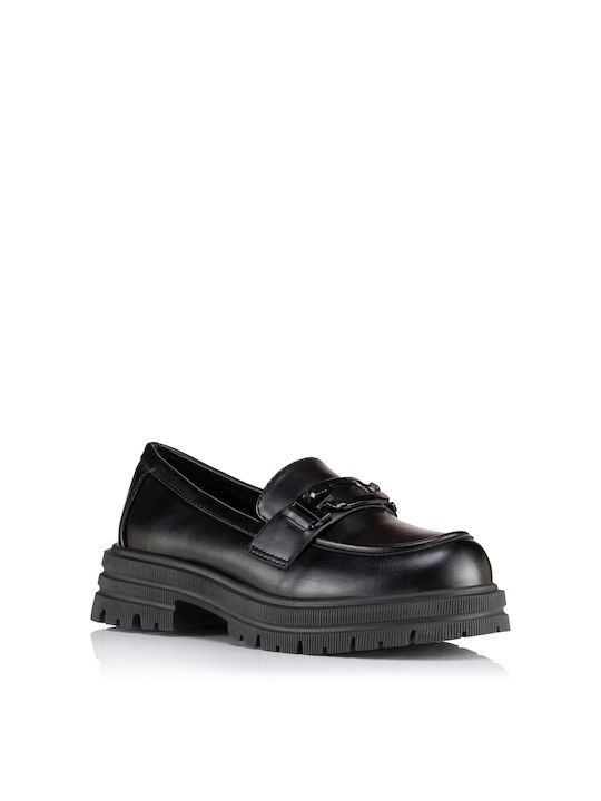 Plato Leder Damen Loafers in Schwarz Farbe