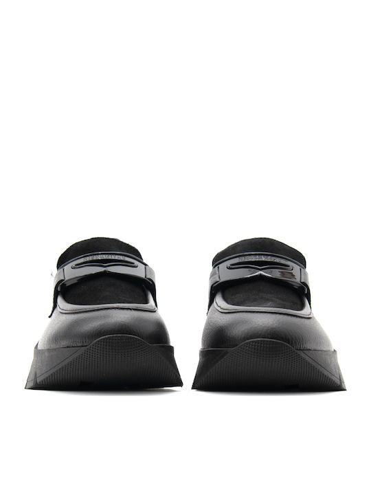 Δερμάτινα Γυναικεία Loafers σε Μαύρο Χρώμα