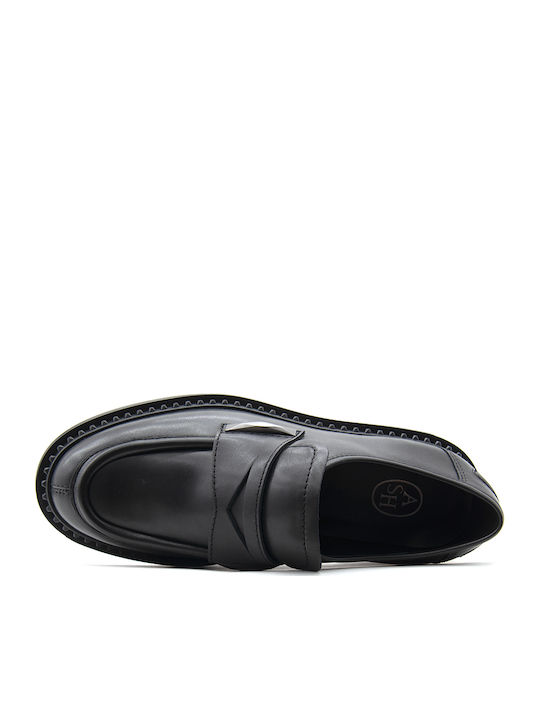 Combo A Δερμάτινα Γυναικεία Loafers σε Μαύρο Χρώμα