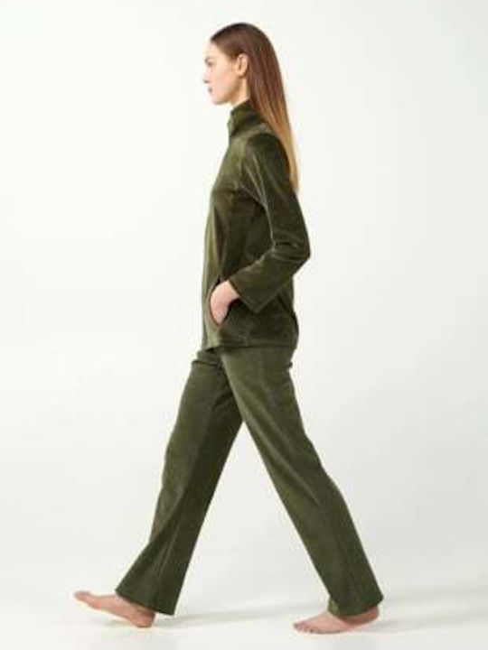 Vamp Winter Damen Baumwolle Pyjama-Oberteil Olive Dusty