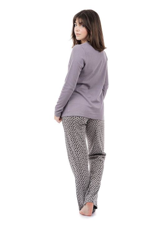 Dustin Winter Damen Pyjama-Set Baumwolle Lila