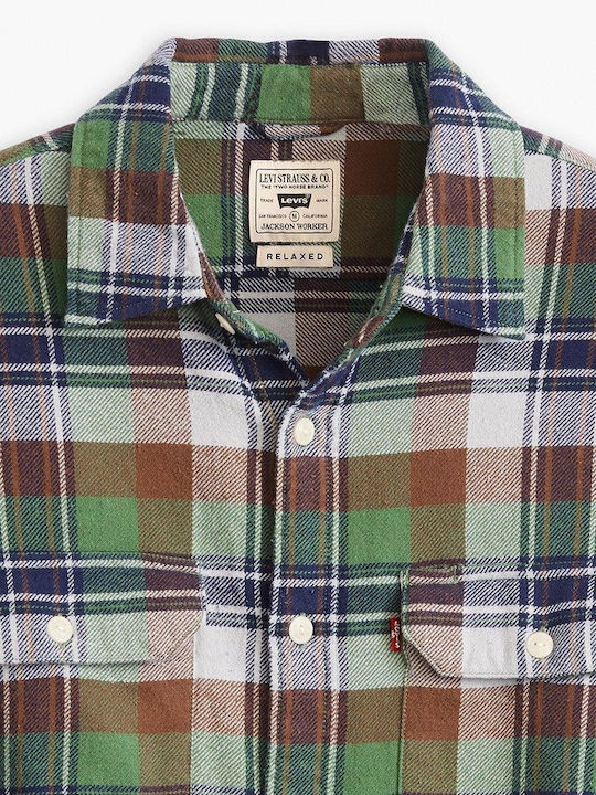 Jackson Worker Long Sleeve Flannel Overshirt In Wide Line Checked Multicolour