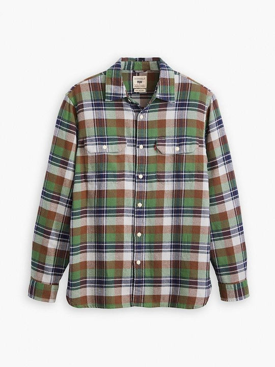 Jackson Worker Long Sleeve Flannel Overshirt In Wide Line Checked Multicolour