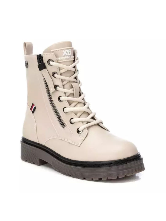 Xti Kids Leather Boots with Zipper Beige