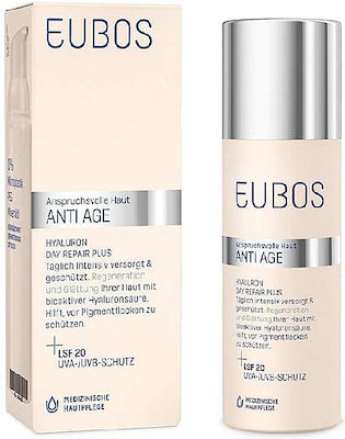 Eubos Hyaluron Repair & Protect fără culoare Hidratantă & Anti-îmbătrânire Cremă Pentru Față cu SPF20 cu Acid Hialuronic & Vitamina C 50ml