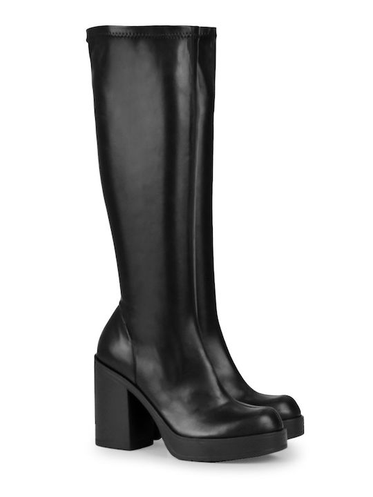 Tsakiris Mallas Synthetic Leather Over the Knee High Heel Women's Boots Black