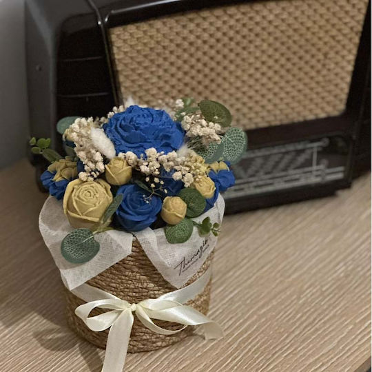 Buchet Din Flori Și Plante Artificiale Decorative Albastre În Cutie Themagio