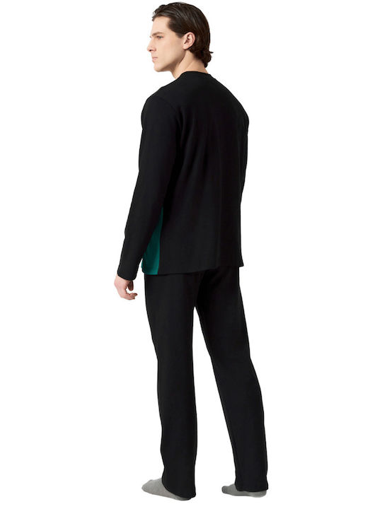Minerva Bull Punto Di Roma Men's Winter Pajamas Set BLACK-GREEN