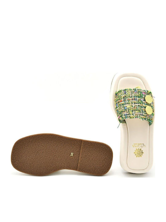 Leather Women's Flat Sandals Flatforms in Beige Color