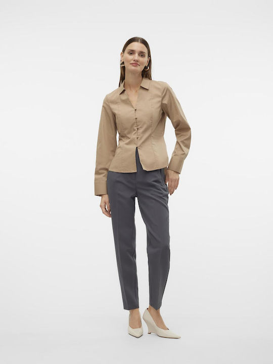 Damen Hoch tailliert Stoff Hose in Entspannter Passform Gray