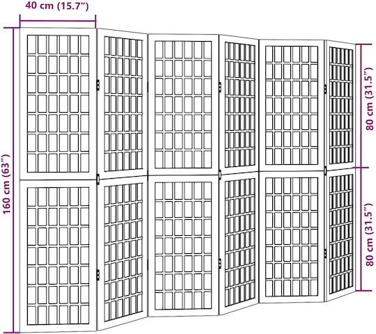 vidaXL Dekorativer Raumteiler Hölzernes mit 6 Paneelen 210x160cm