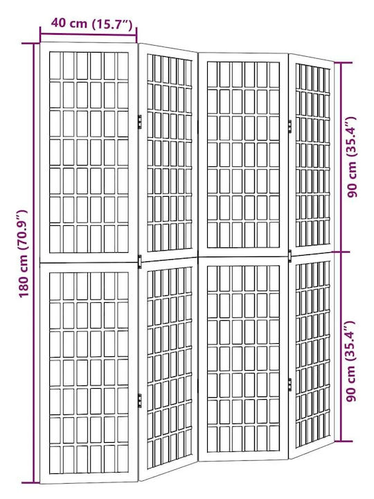 vidaXL Decorative Room Divider Wooden with 4 Panels 140x180cm