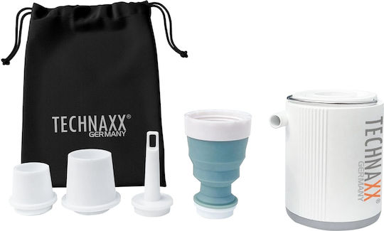 Pompa de aer electrică mini Technaxx Tx-261 13.5w portabilă 1360 mAh baterie lumină LED 5 duze încărcare USB-C albă