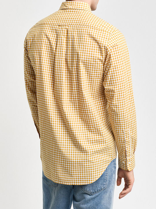 Long-sleeved Cotton Shirt Checked Light Yellow