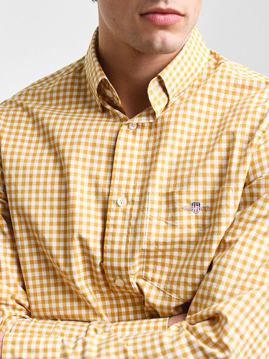 Long-sleeved Cotton Shirt Checked Light Yellow