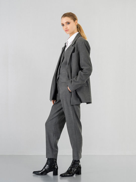 Philosophy Wear Damen Stoff Hose in Normaler Passform Gray