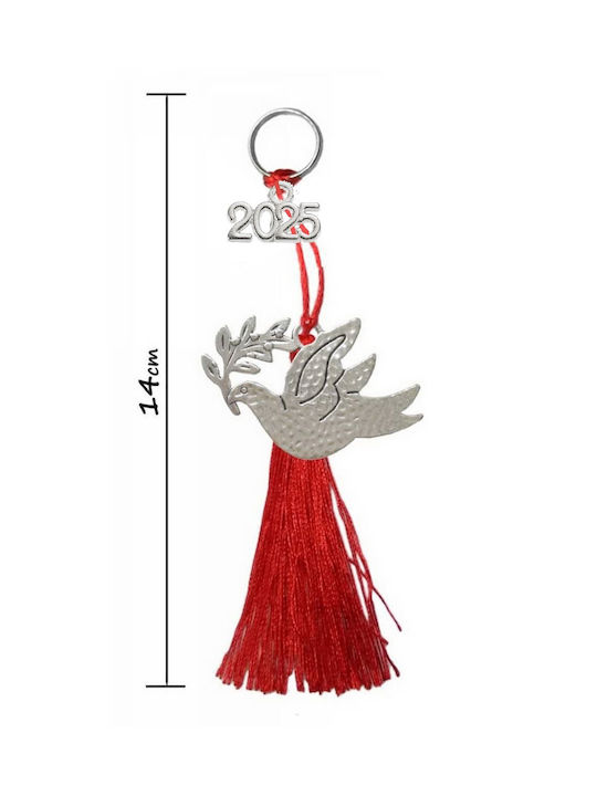 2025 Handmade Silver Peace Dove Charm with Red Tassels 14cm Tatu Moyo